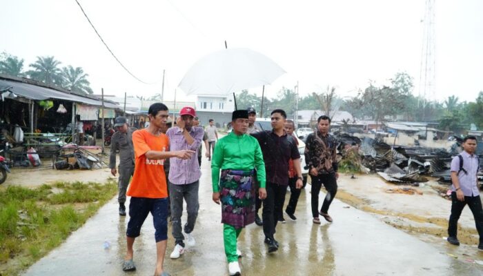 Bupati Pelalawan Tinjau Lokasi Kebakaran Pasar Kuala Semundem Dan Salurkan Bantuan