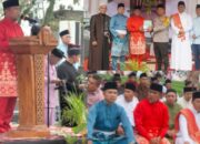 Bupati dan Wabup Pelalawan Sholat IED di lapangan Mini Soccer Pangkalan Kerinci